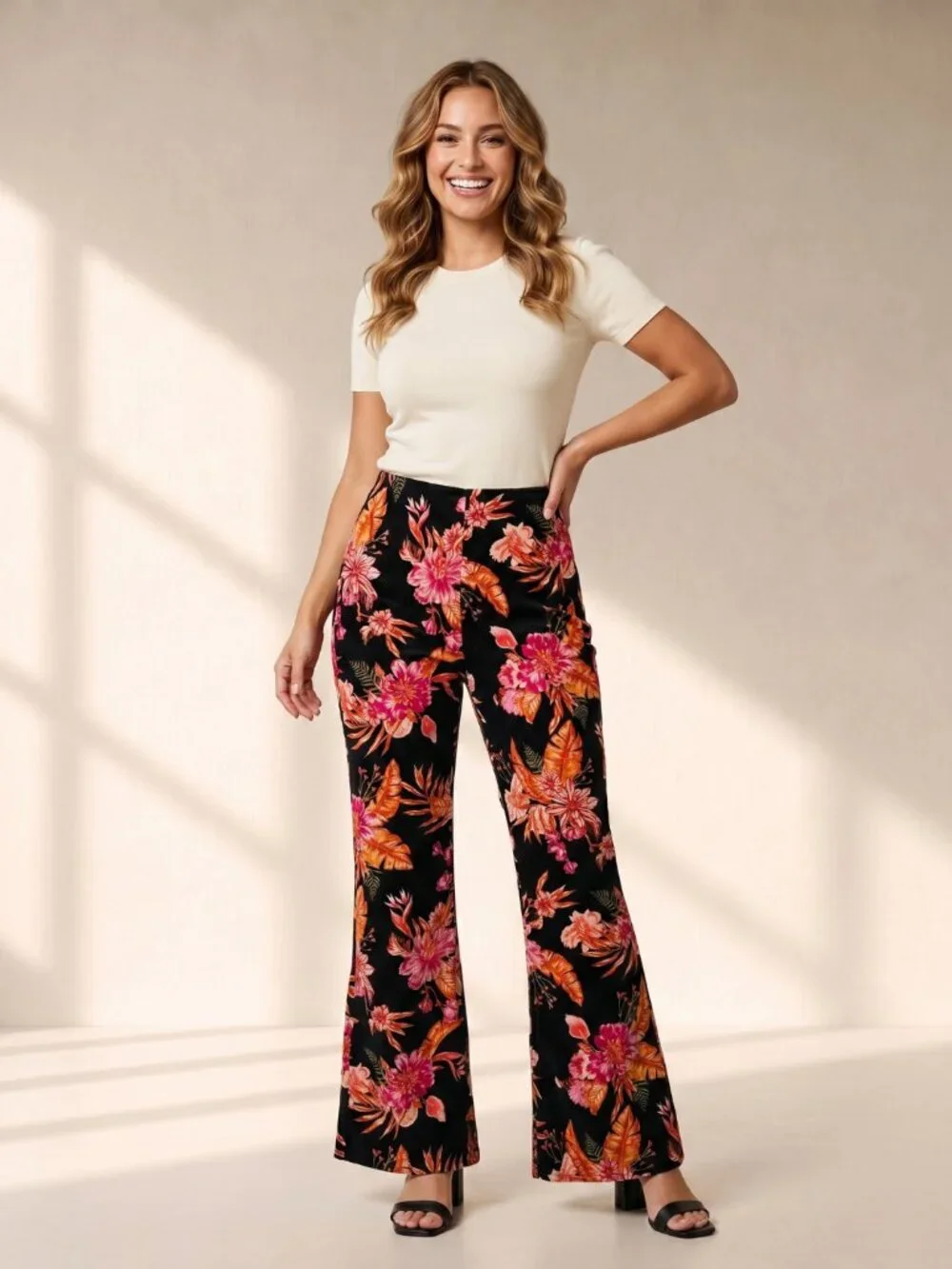 2/$20 SALE No Boundaries Y2K Floral Corduroy Flare Pants High Rise Tropical M - Picture 1 of 10